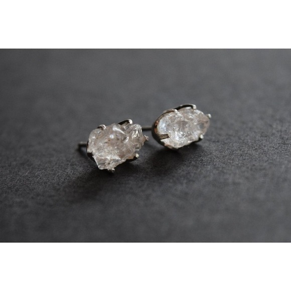 raw stone earrings, natural gemstone studs in sterling silver, crystal e… - Picture 3 of 5